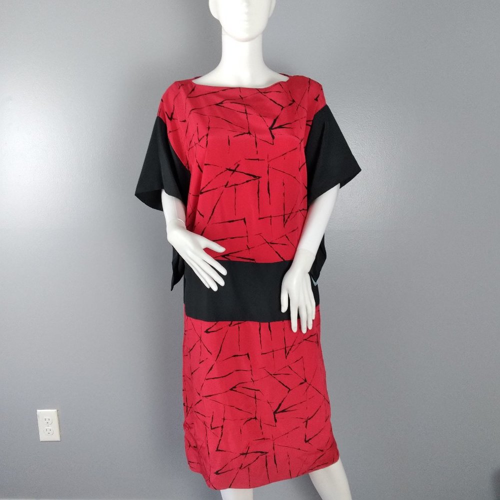SOPHISTICATES by Jonathan Martin Shift Dress Women's Size 14 Red Black Kimono